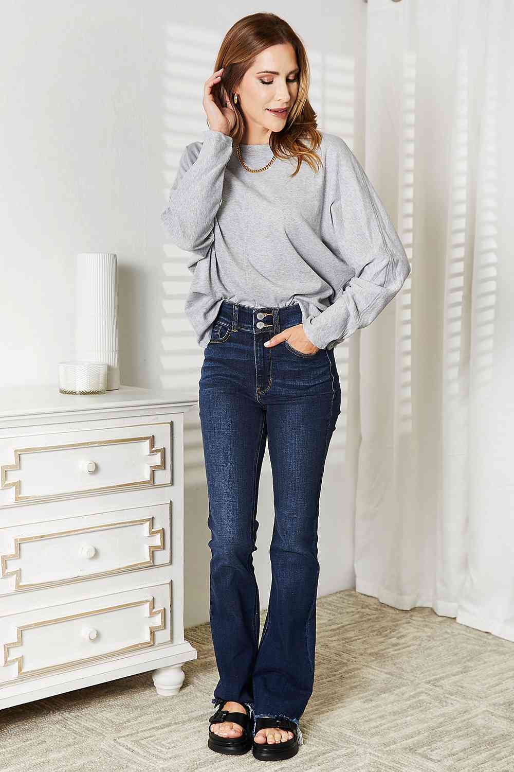 Double Take Seam Detail Round Neck Long Sleeve Top - Mervyns