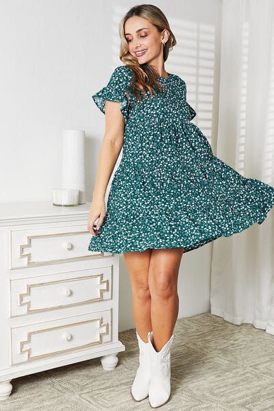 Double Take Short Flounce Sleeve Tiered Dress - Mervyns