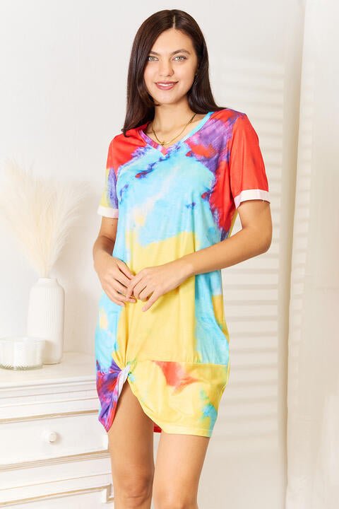 Double Take Tie - Dye V - Neck Twisted Dress - Mervyns