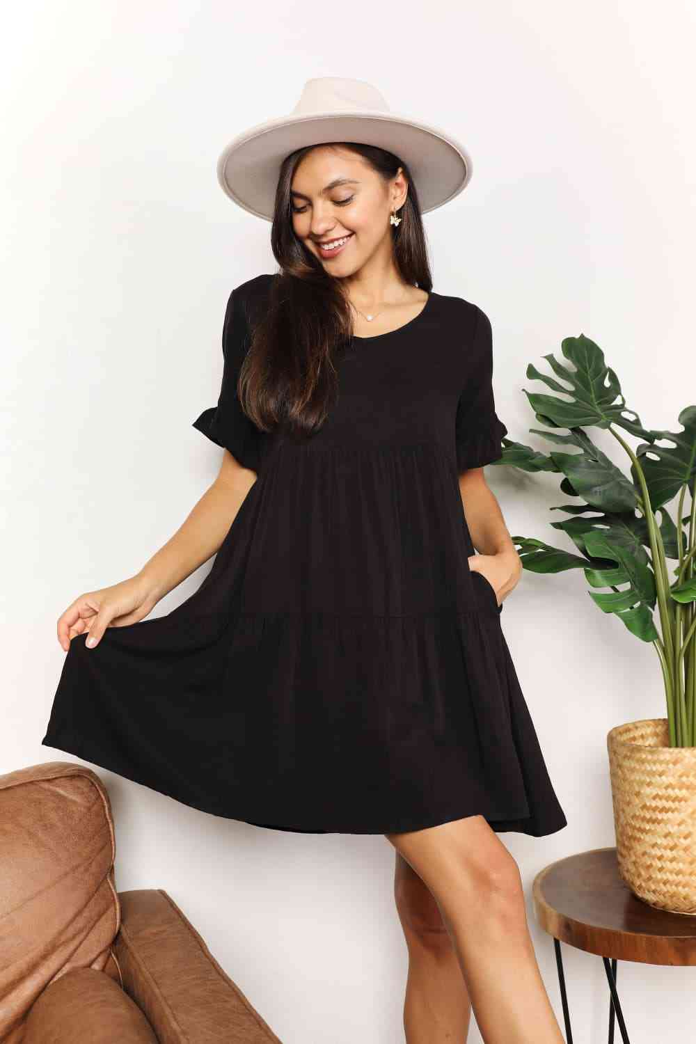 Double Take V - Neck Flounce Sleeve Tiered Dress - Mervyns