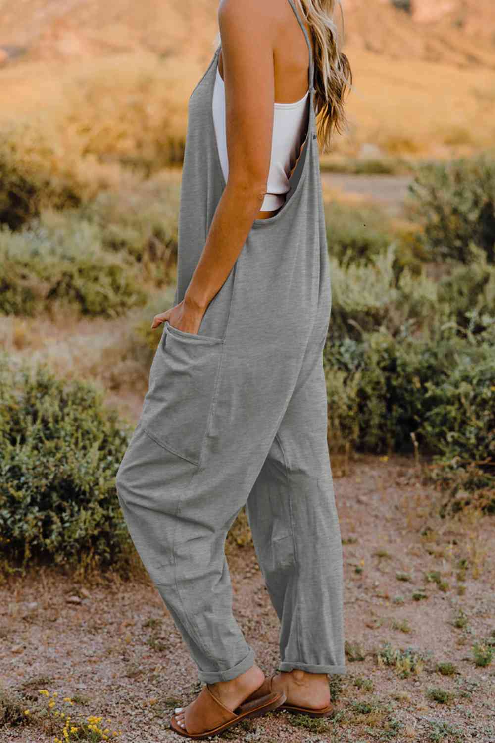 Double Take V - Neck Sleeveless Jumpsuit with Pocket - Mervyns