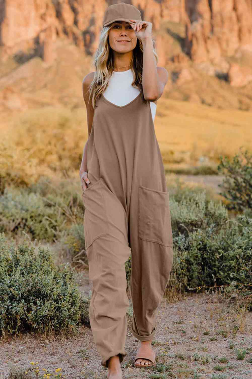 Double Take V - Neck Sleeveless Jumpsuit with Pocket - Mervyns