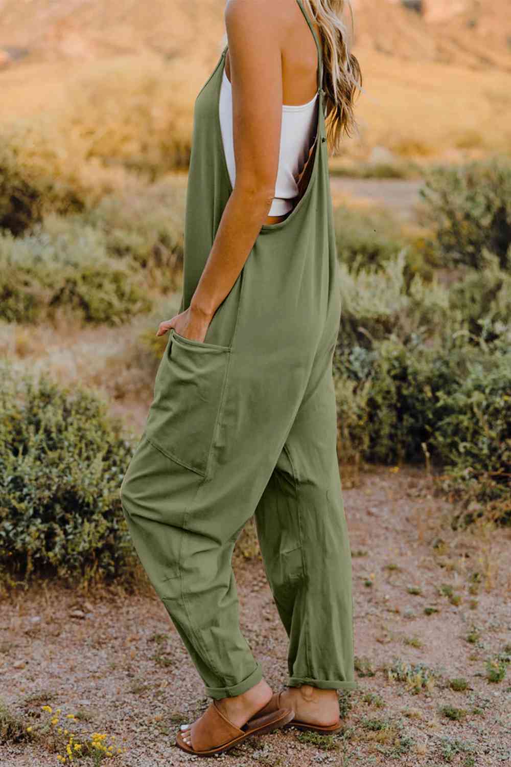 Double Take V - Neck Sleeveless Jumpsuit with Pocket - Mervyns