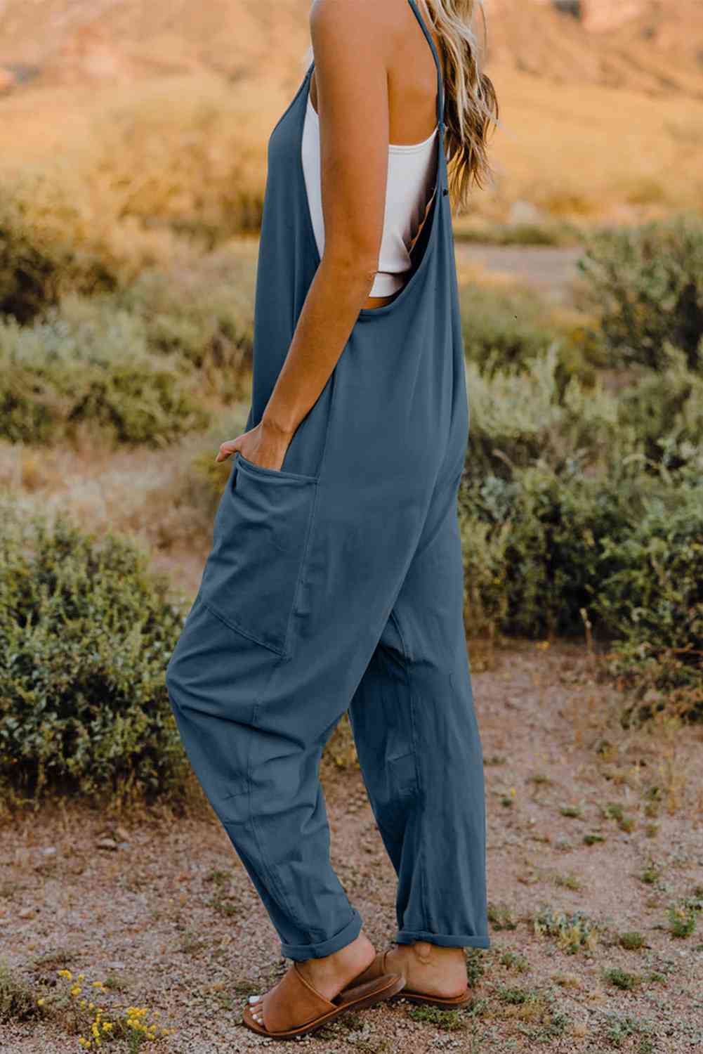 Double Take V - Neck Sleeveless Jumpsuit with Pocket - Mervyns