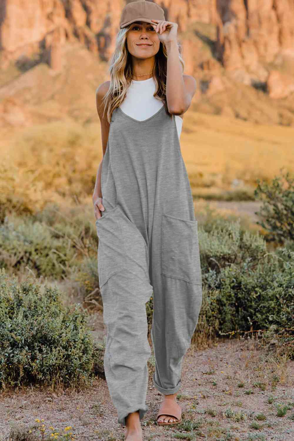 Double Take V - Neck Sleeveless Jumpsuit with Pocket - Mervyns