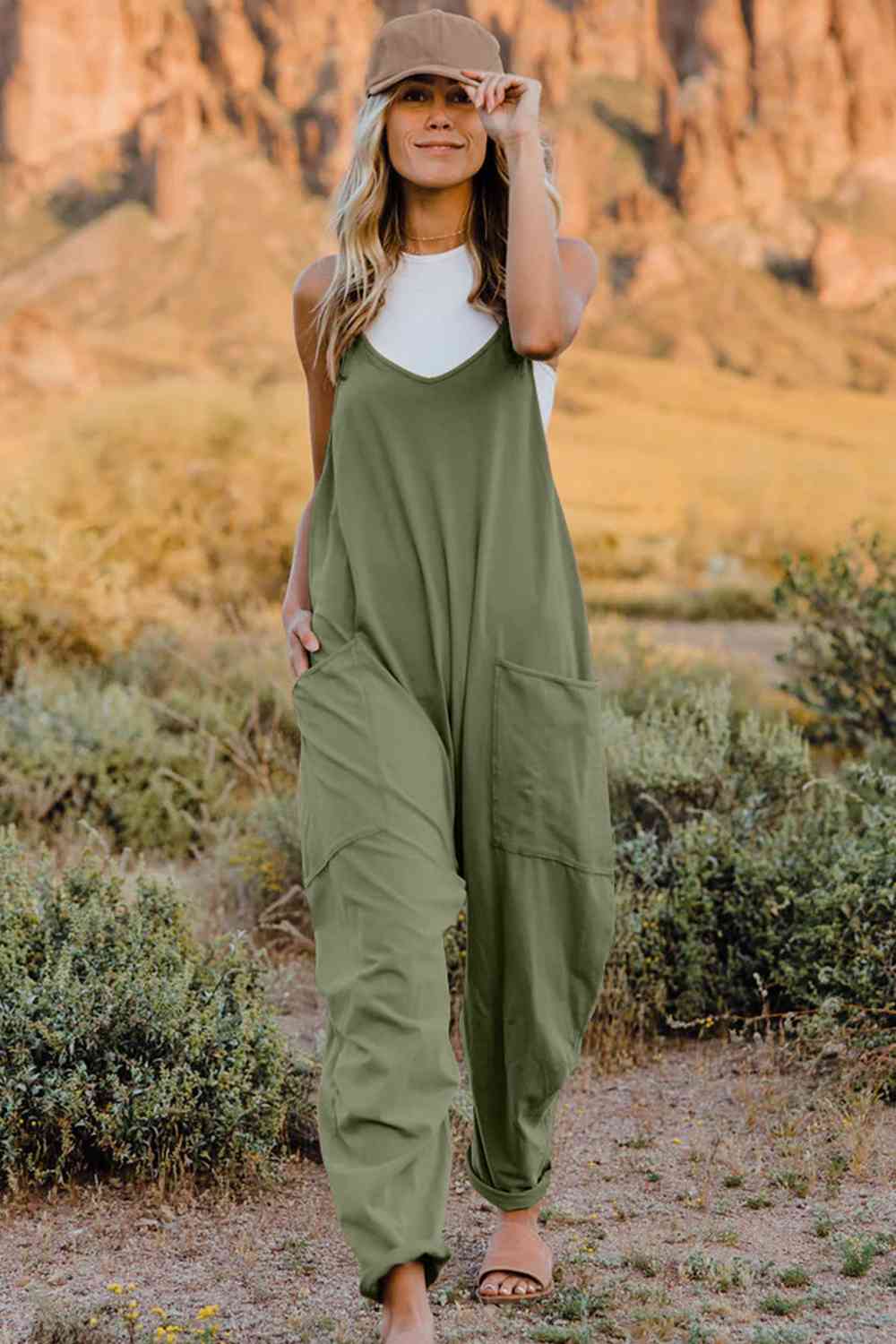 Double Take V - Neck Sleeveless Jumpsuit with Pocket - Mervyns