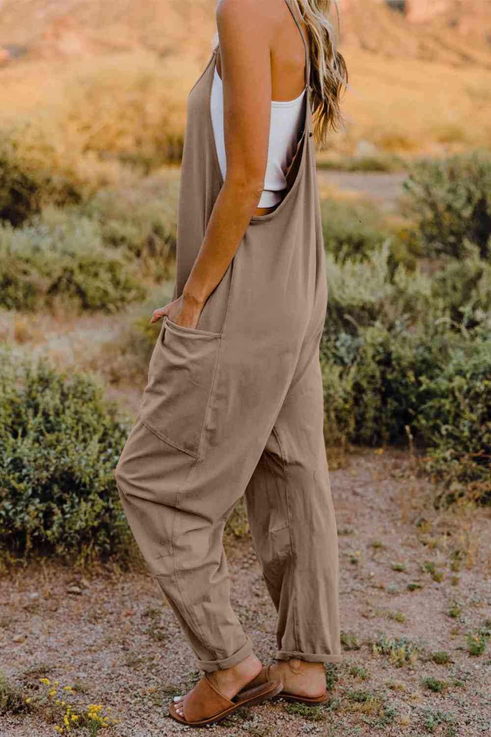 Double Take V - Neck Sleeveless Jumpsuit with Pocket - Mervyns