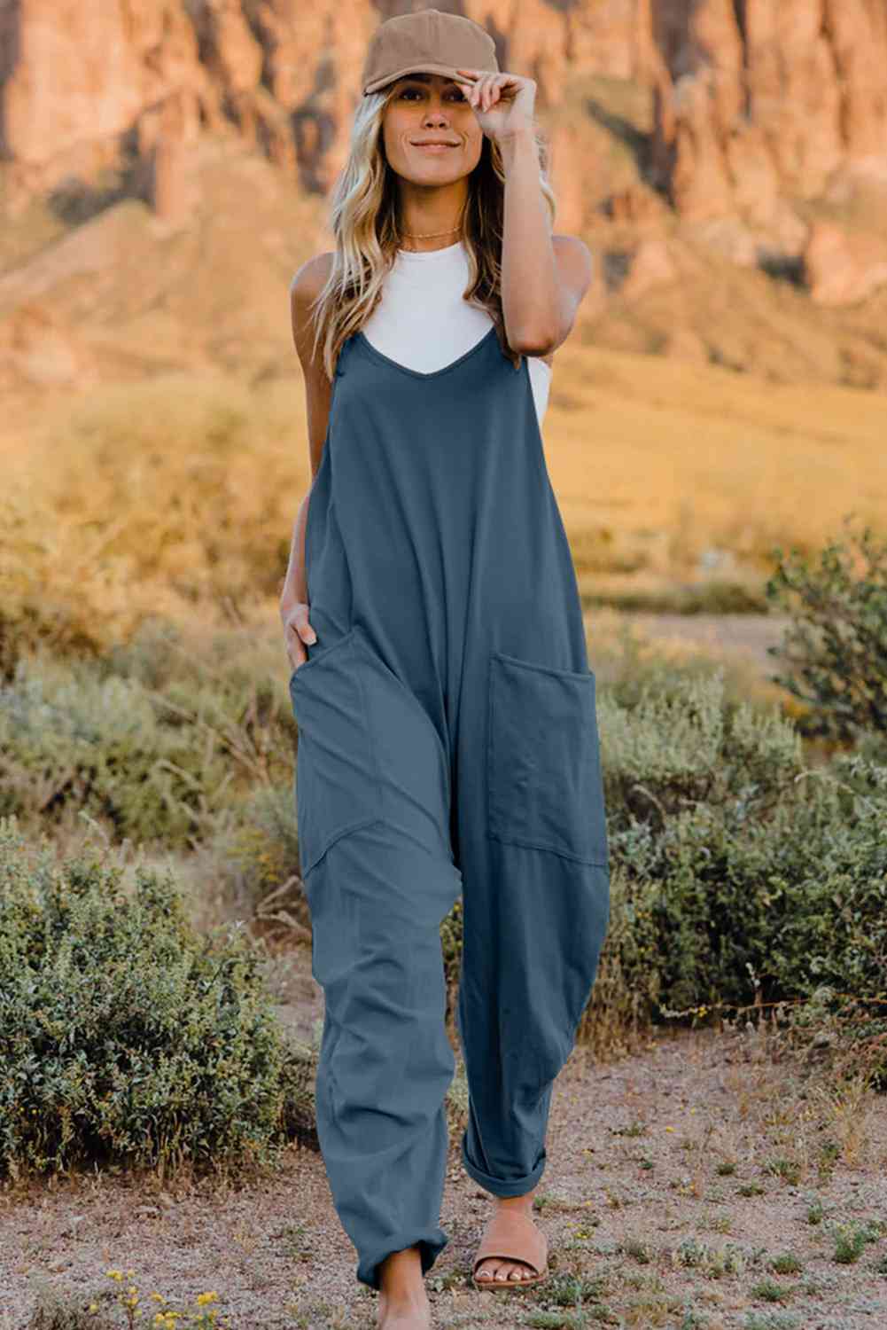 Double Take V - Neck Sleeveless Jumpsuit with Pocket - Mervyns