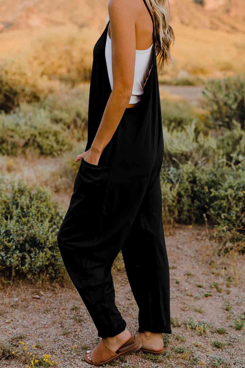 Double Take V - Neck Sleeveless Jumpsuit with Pocket - Mervyns