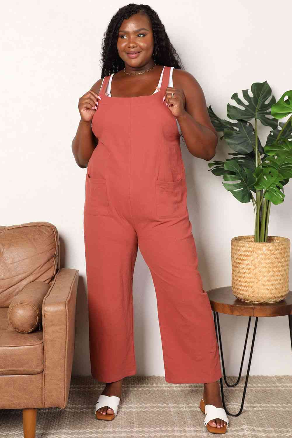 Double Take Wide Leg Overalls with Front Pockets - Mervyns