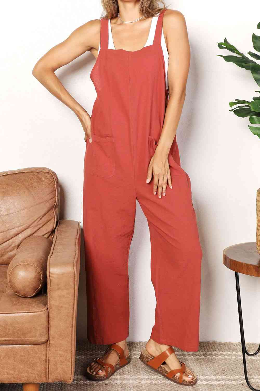 Double Take Wide Leg Overalls with Front Pockets - Mervyns