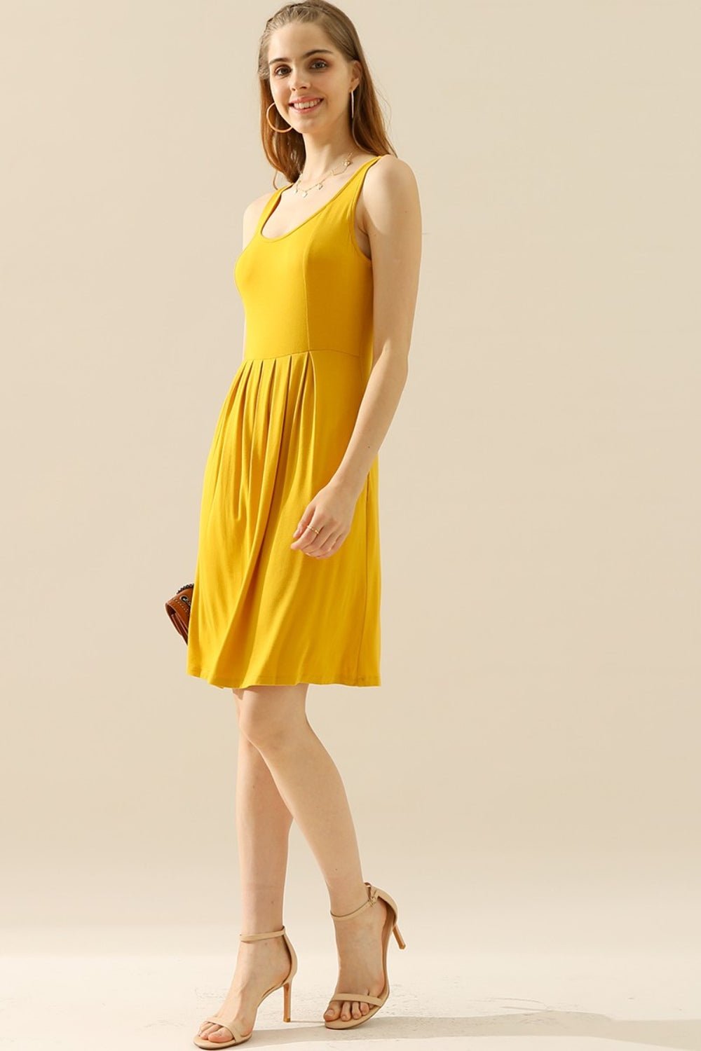 Doublju Full Size Round Neck Ruched Sleeveless Dress with Pockets - Mervyns