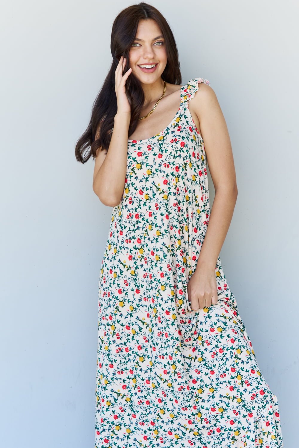 Doublju In The Garden Ruffle Floral Maxi Dress in Natural Rose - Mervyns