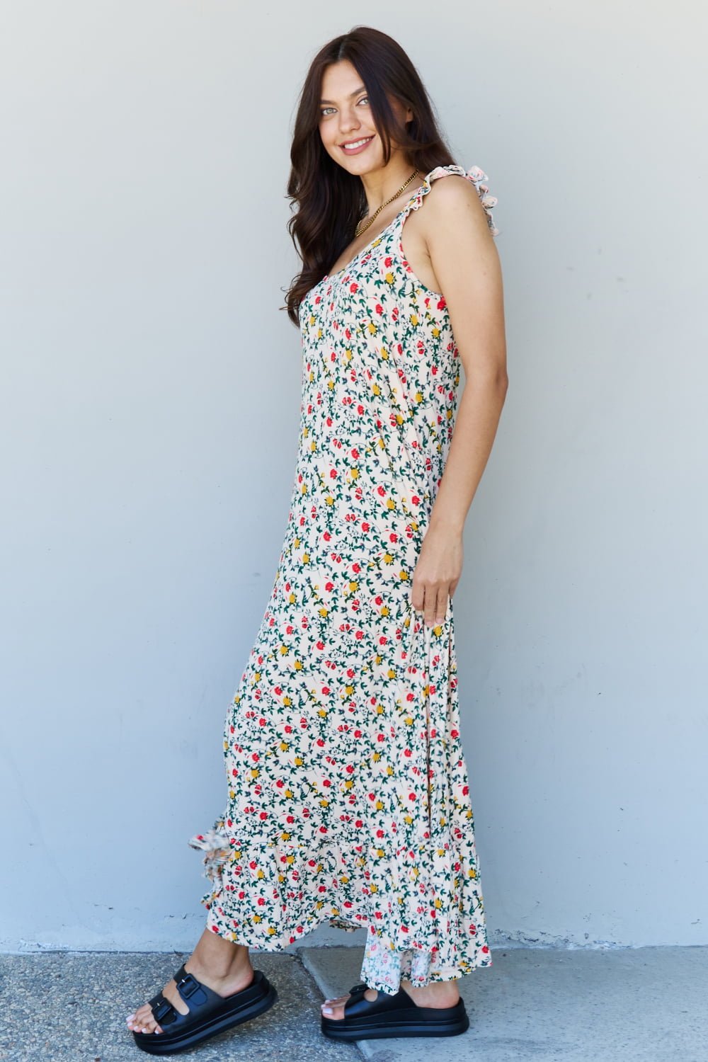 Doublju In The Garden Ruffle Floral Maxi Dress in Natural Rose - Mervyns