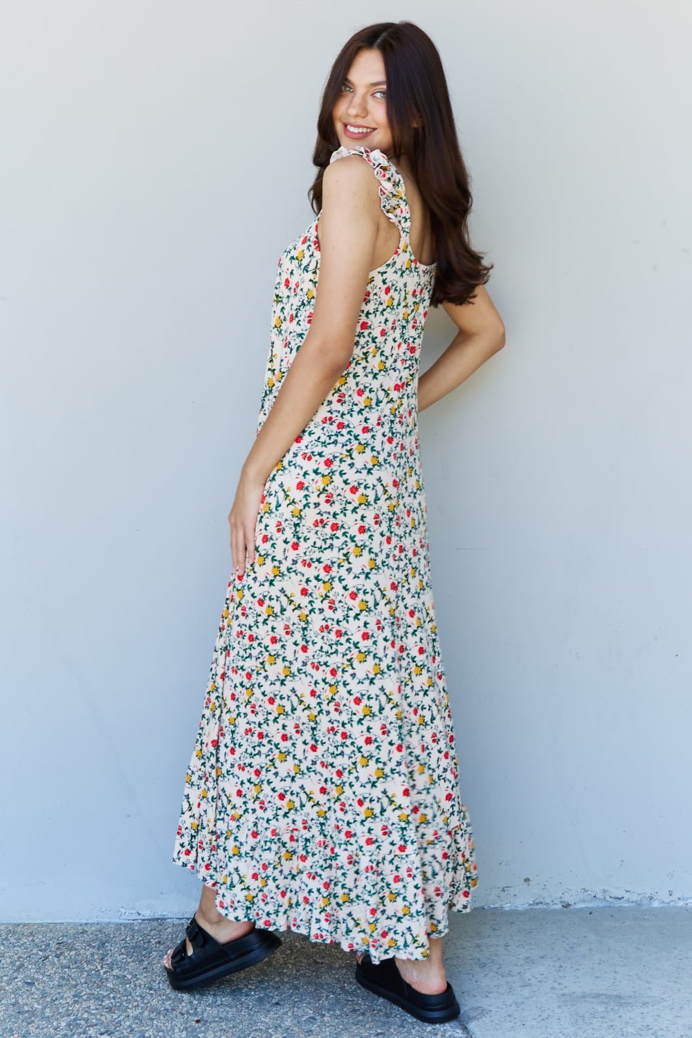 Doublju In The Garden Ruffle Floral Maxi Dress in Natural Rose - Mervyns