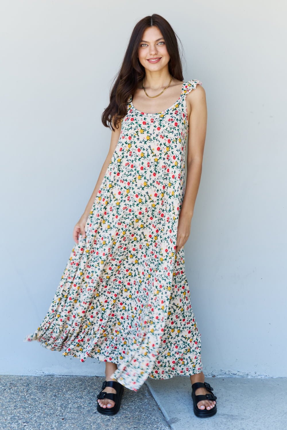 Doublju In The Garden Ruffle Floral Maxi Dress in Natural Rose - Mervyns