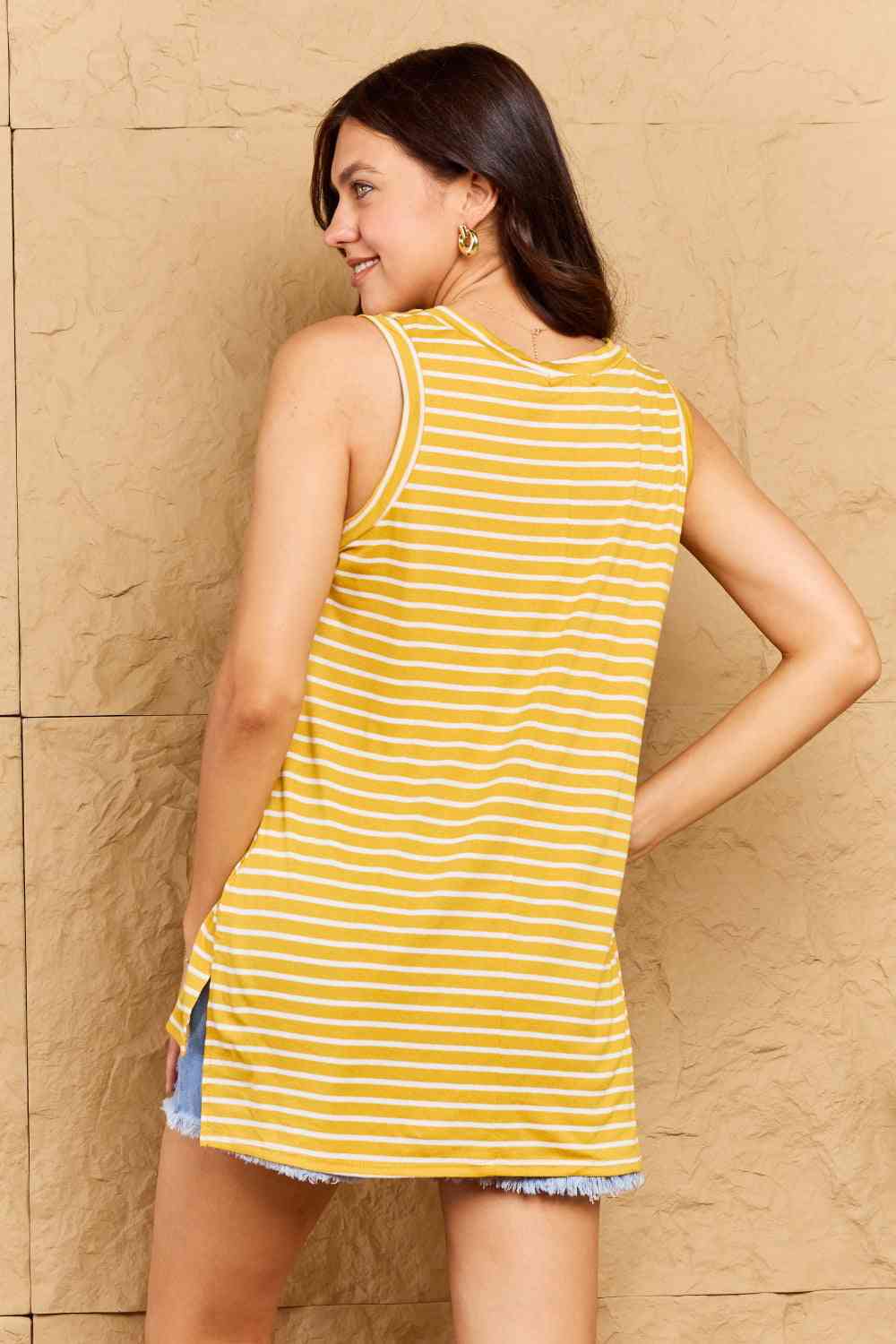 Doublju Talk To Me Full Size Striped Sleeveless V - Neck Top - Mervyns