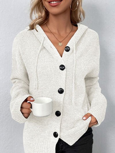 Drawstring Button Up Hooded Cardigan - Mervyns