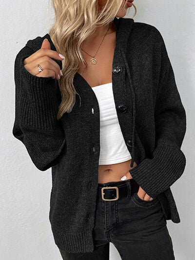 Drawstring Button Up Hooded Cardigan - Mervyns