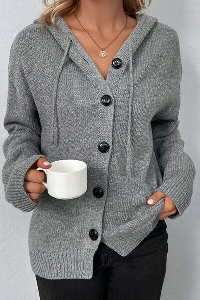 Drawstring Button Up Hooded Cardigan - Mervyns