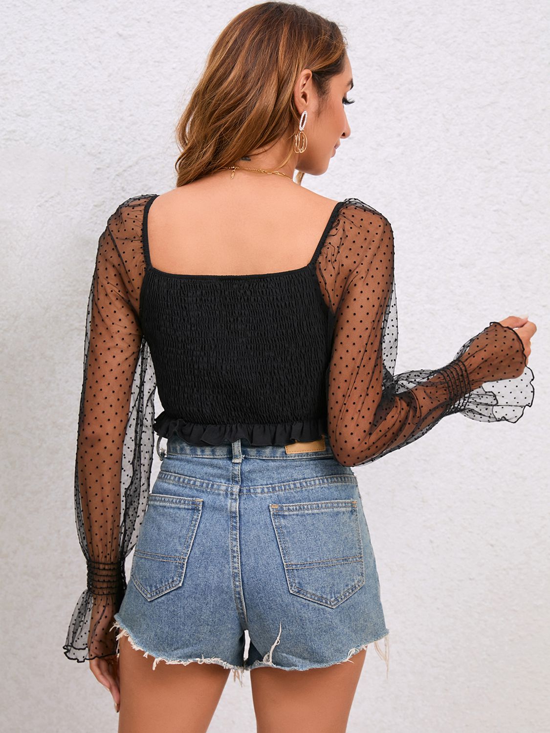 Drawstring Flounce Sleeve Cropped Top - Mervyns