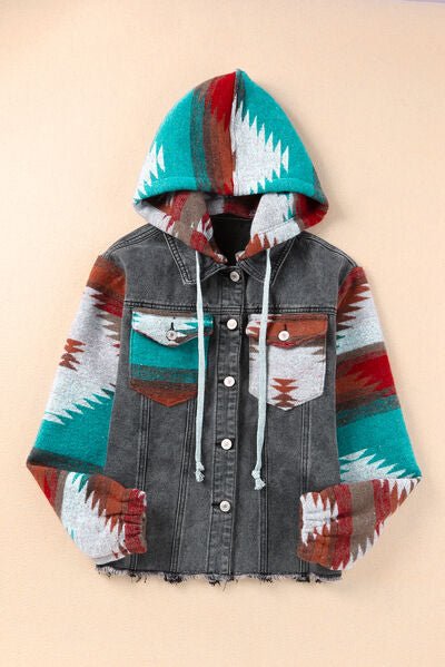 Drawstring Hooded Pocketed Denim Jacket - Mervyns