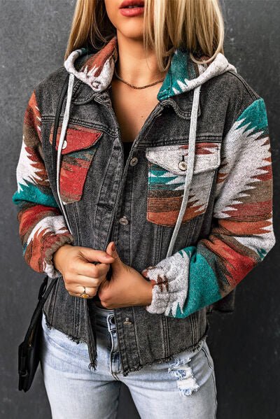 Drawstring Hooded Pocketed Denim Jacket - Mervyns