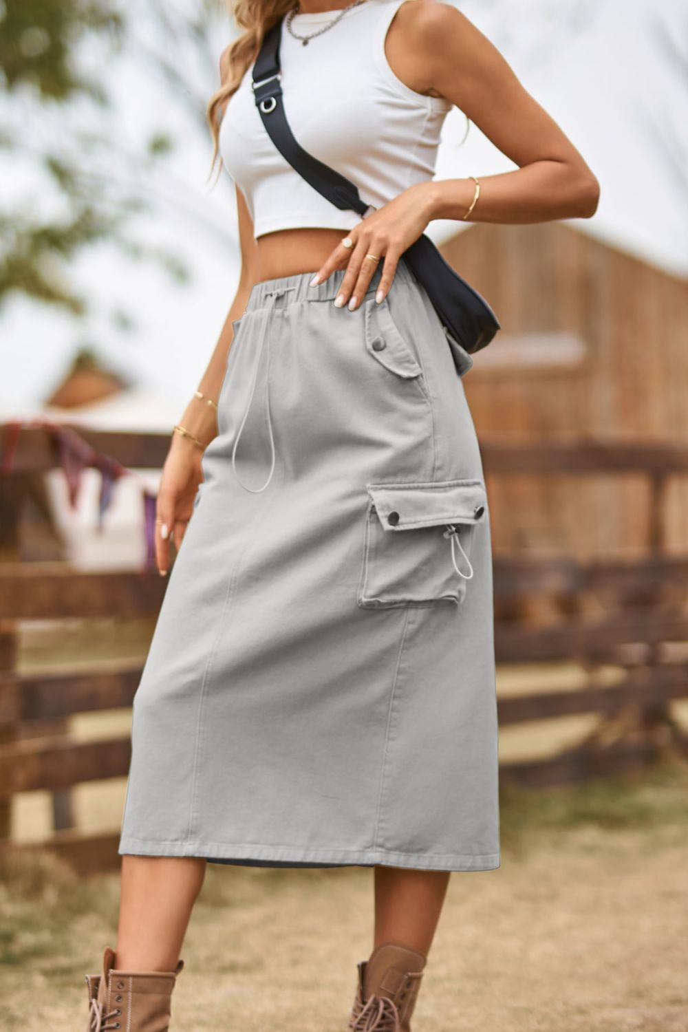 Drawstring Waist Slit Denim Skirt - Mervyns