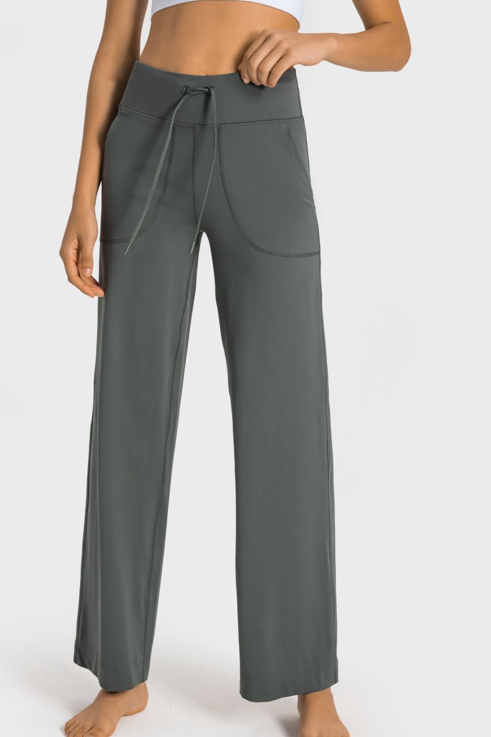 Drawstring Waist Wide Leg Sports Pants with Pockets - Mervyns