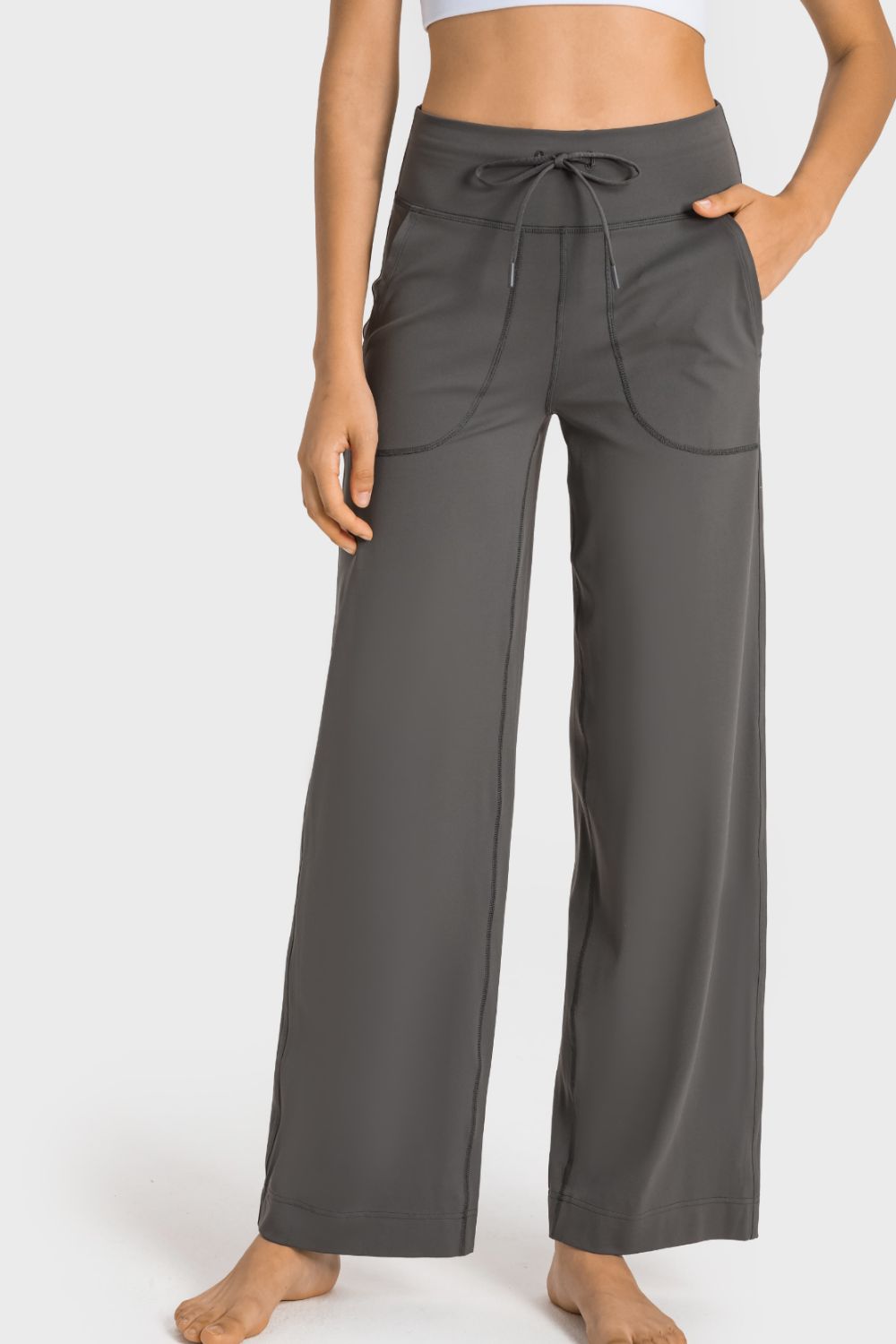 Drawstring Waist Wide Leg Sports Pants with Pockets - Mervyns