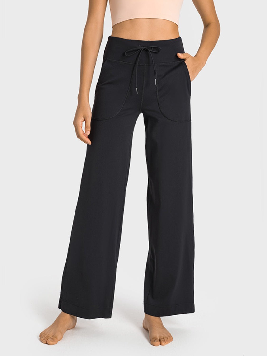 Drawstring Waist Wide Leg Sports Pants with Pockets - Mervyns