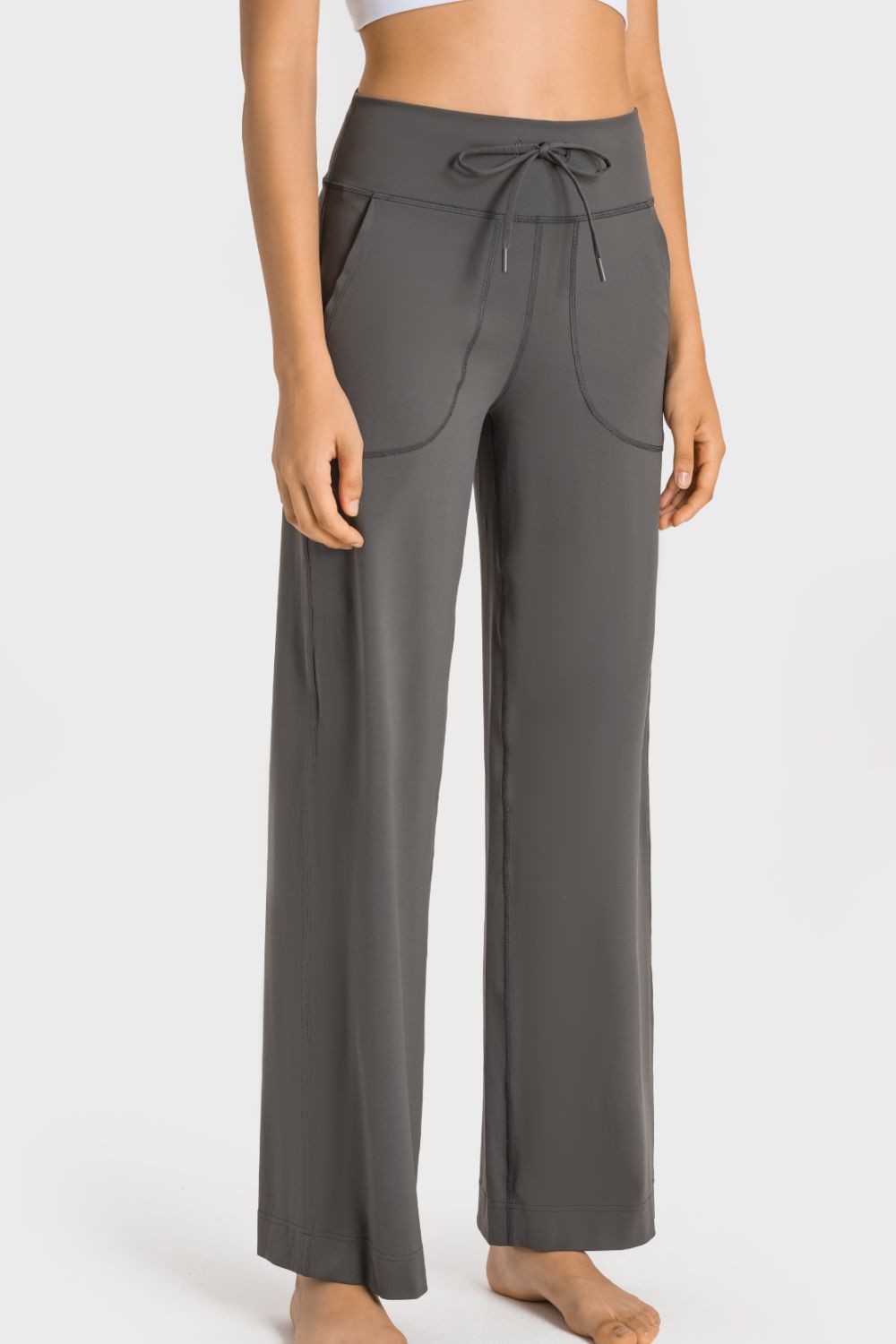 Drawstring Waist Wide Leg Sports Pants with Pockets - Mervyns