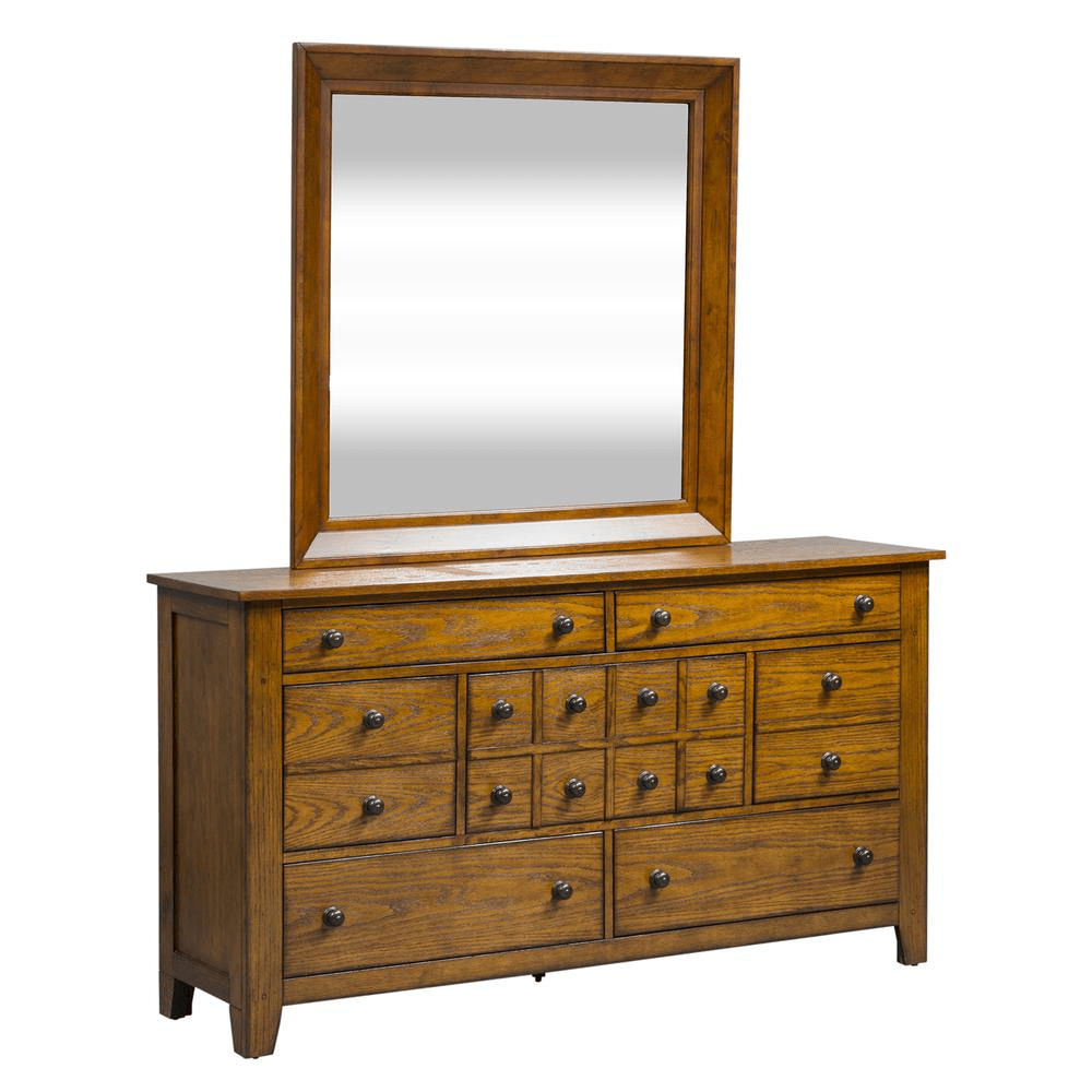 Dresser & Mirror (175 - BR - DM), Aged Oak Finish - Mervyns