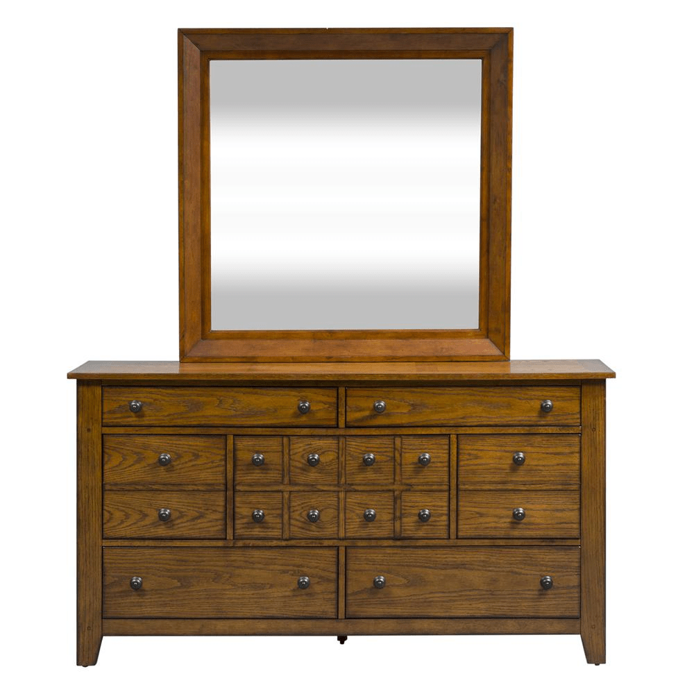 Dresser & Mirror (175 - BR - DM), Aged Oak Finish - Mervyns