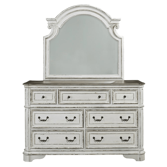 Dresser & Mirror (244 - BR - DM), Antique White Finish - Mervyns