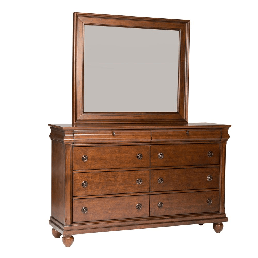 Dresser & Mirror (589 - BR - DM), Rustic Cherry Finish - Mervyns