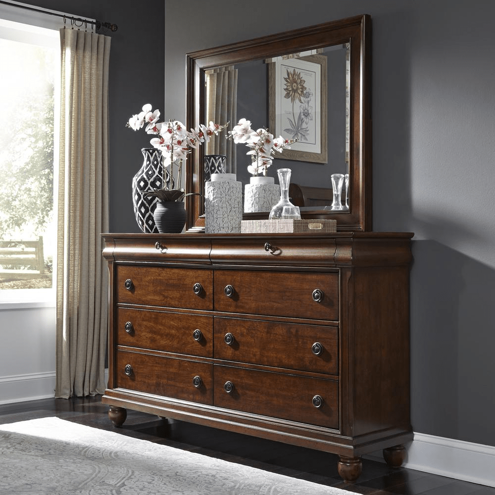 Dresser & Mirror (589 - BR - DM), Rustic Cherry Finish - Mervyns