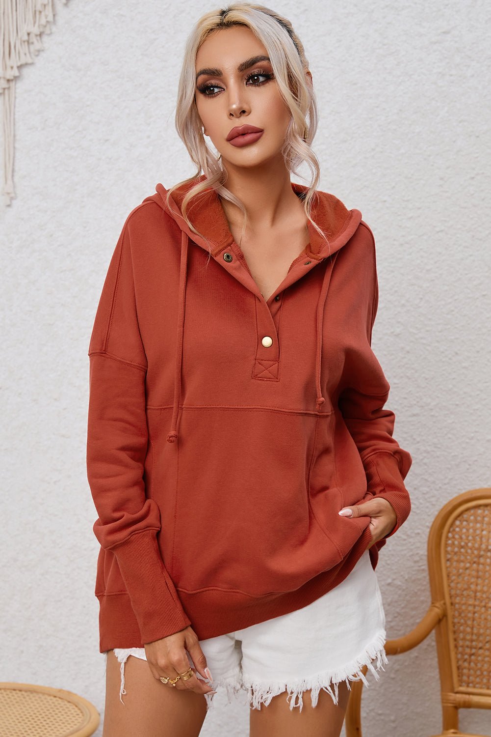 Dropped Shoulder Buttoned Hoodie - Mervyns