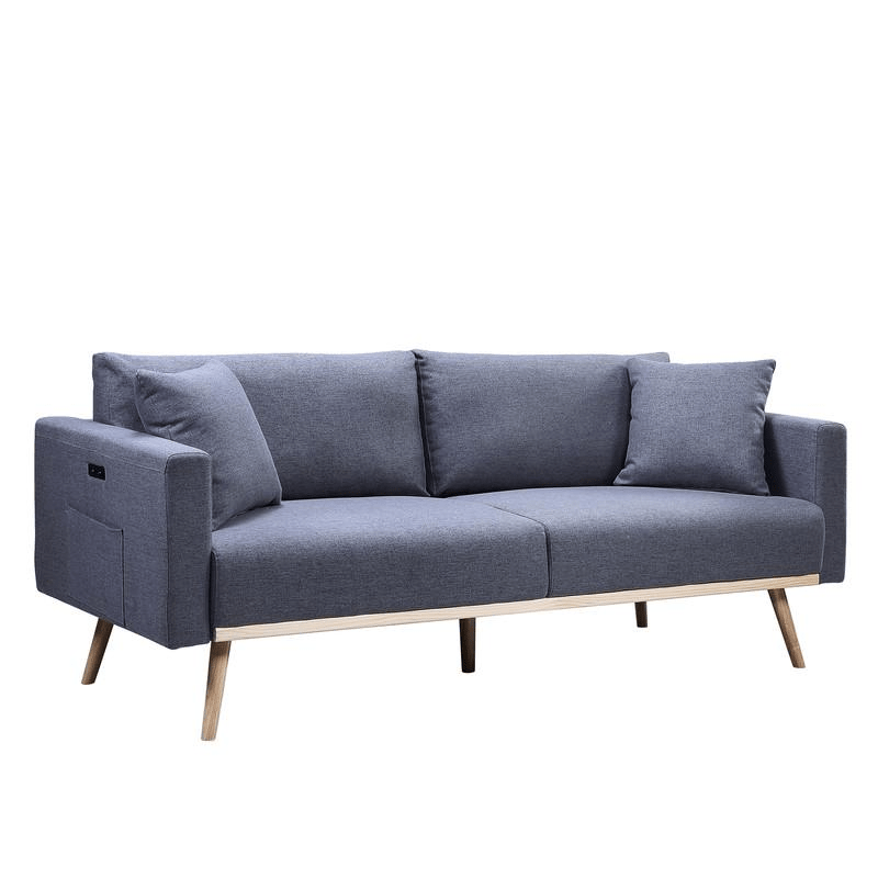 Easton Dark Gray Linen Fabric Sofa Loveseat Chair Living Room Set with USB Charging Ports Pockets & Pillows - Mervyns
