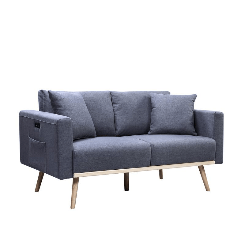 Easton Dark Gray Linen Fabric Sofa Loveseat Chair Living Room Set with USB Charging Ports Pockets & Pillows - Mervyns