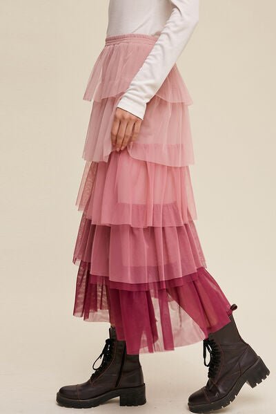 Elastic Waist Layered Tulle Midi Skirt - Mervyns