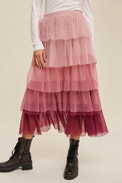 Elastic Waist Layered Tulle Midi Skirt - Mervyns