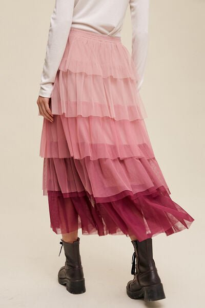 Elastic Waist Layered Tulle Midi Skirt - Mervyns