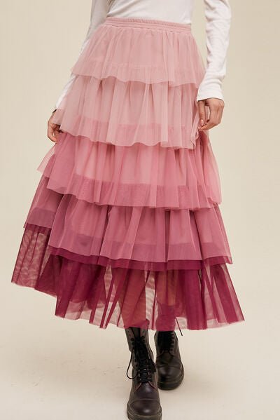 Elastic Waist Layered Tulle Midi Skirt - Mervyns