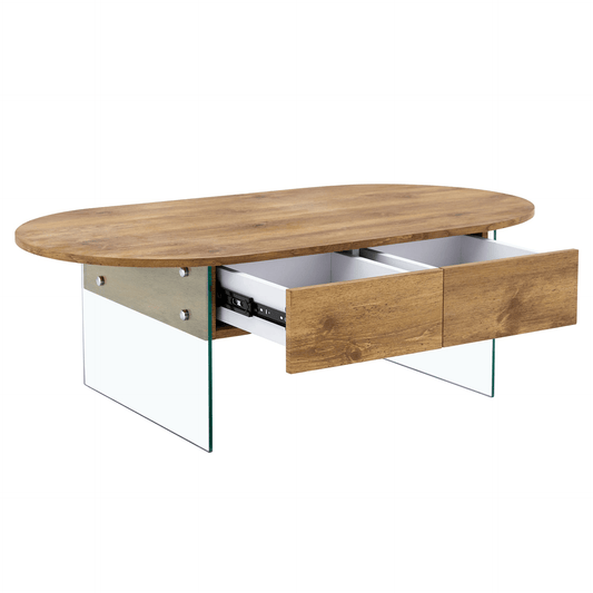 Elegant Coffee Table with Double Drawers and Transparent Glass Sides in MDF and Glass - Mervyns