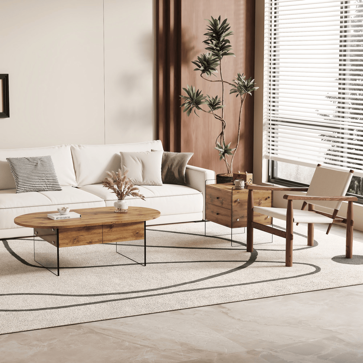 Elegant Coffee Table with Double Drawers and Transparent Glass Sides in MDF and Glass - Mervyns