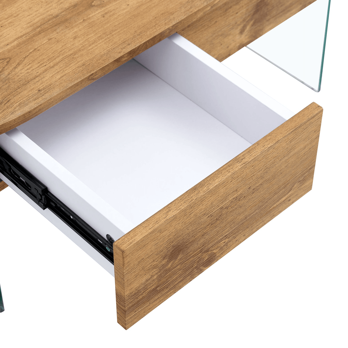 Elegant Coffee Table with Double Drawers and Transparent Glass Sides in MDF and Glass - Mervyns
