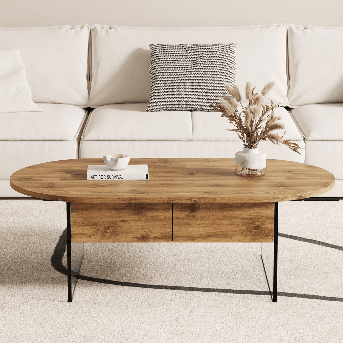 Elegant Coffee Table with Double Drawers and Transparent Glass Sides in MDF and Glass - Mervyns