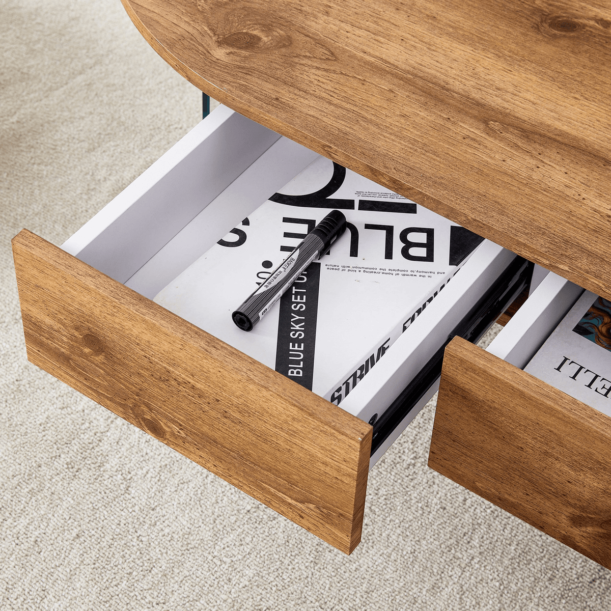 Elegant Coffee Table with Double Drawers and Transparent Glass Sides in MDF and Glass - Mervyns