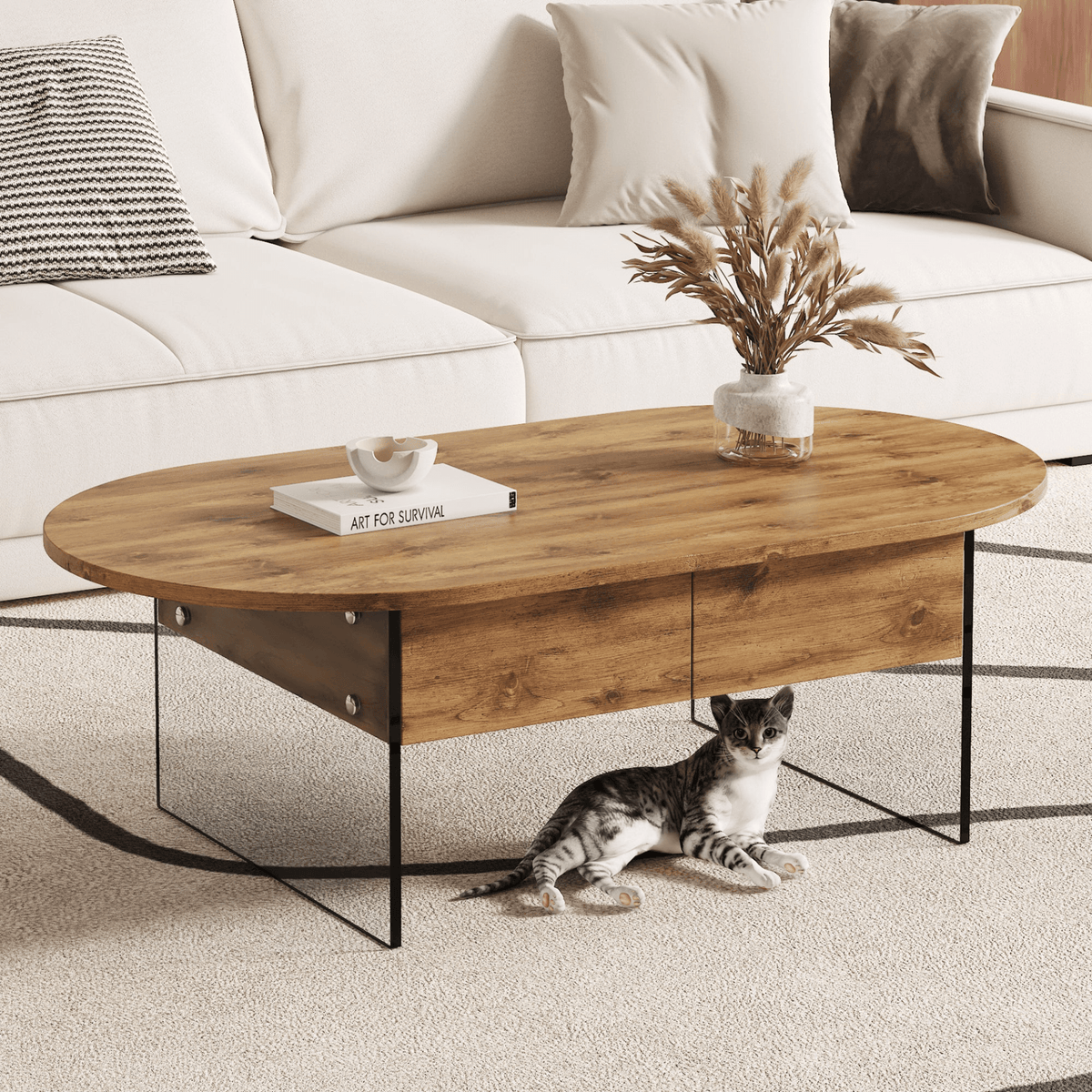 Elegant Coffee Table with Double Drawers and Transparent Glass Sides in MDF and Glass - Mervyns